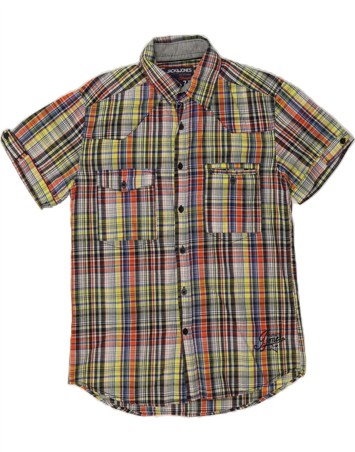 JACK & JONES Mens Graphic Short Sleeve Shirt Medium Multicoloured Check Vintage Jack & Jones and Second-Hand Jack & Jones from Messina Hembry 