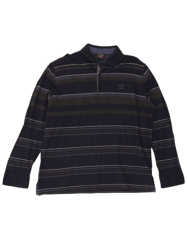 Tricou polo rugby cu mânecă lungă pentru bărbați Paul & Shark, cu dungi mari, bleumarin