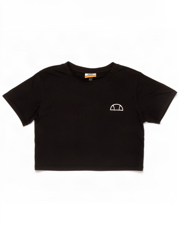 Ellesse Womens Crop Graphic T-Shirt Top UK 10 Small Black Cotton