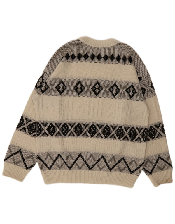 Pulover vintage pentru bărbați, cu gât de barcă, XL, alb catifelat, Argyle/Diamond