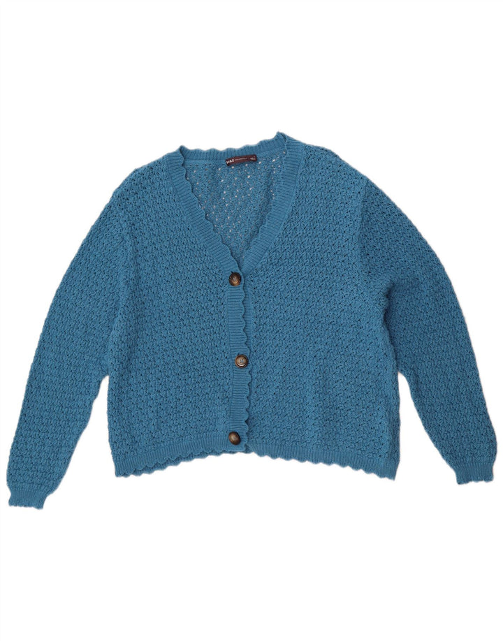 Pulover cardigan din croșetat pentru femei Marks & Spencer UK 14, mare, albastru, bumbac
