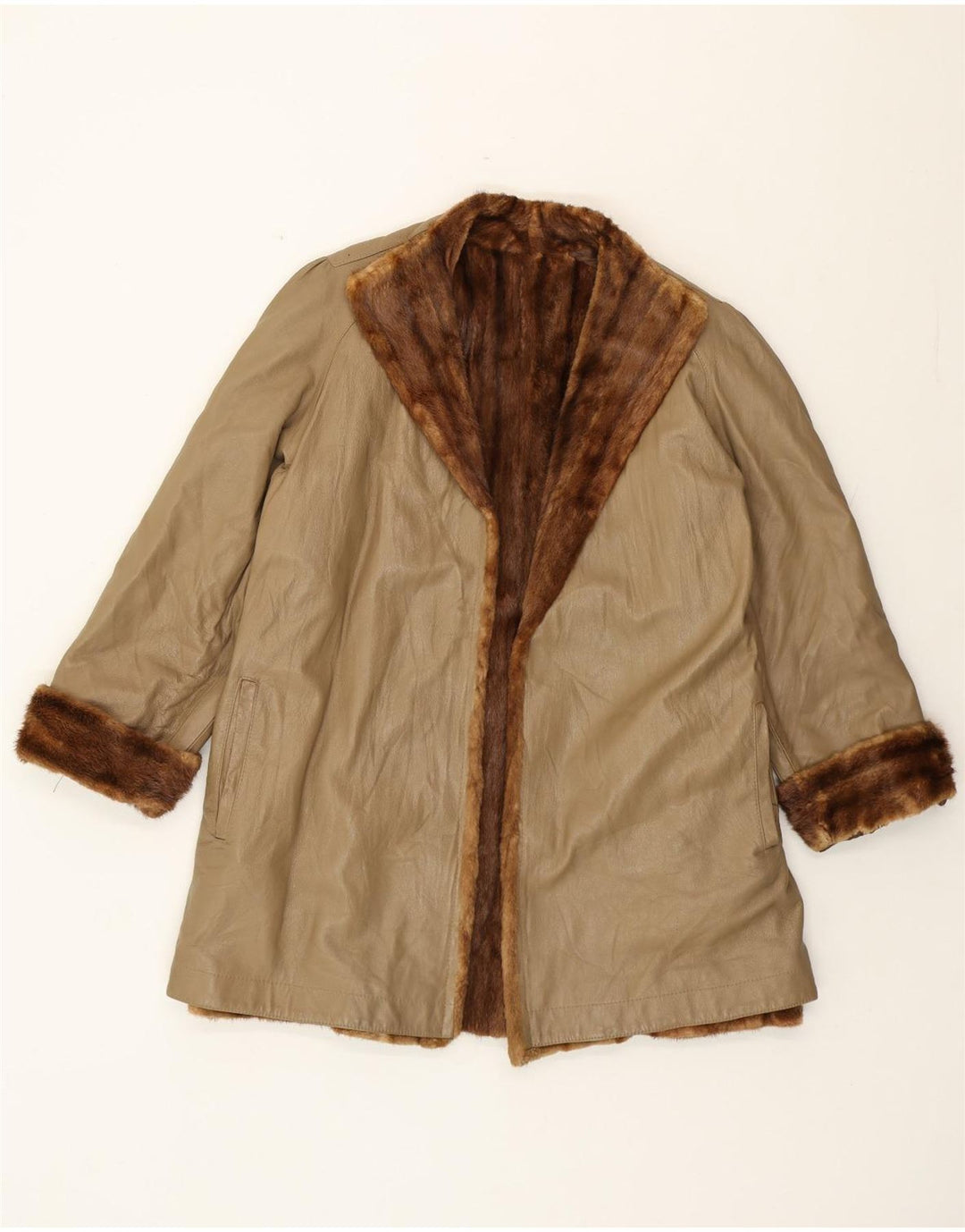 Palton din piele vintage pentru femei UK 16 mare bej