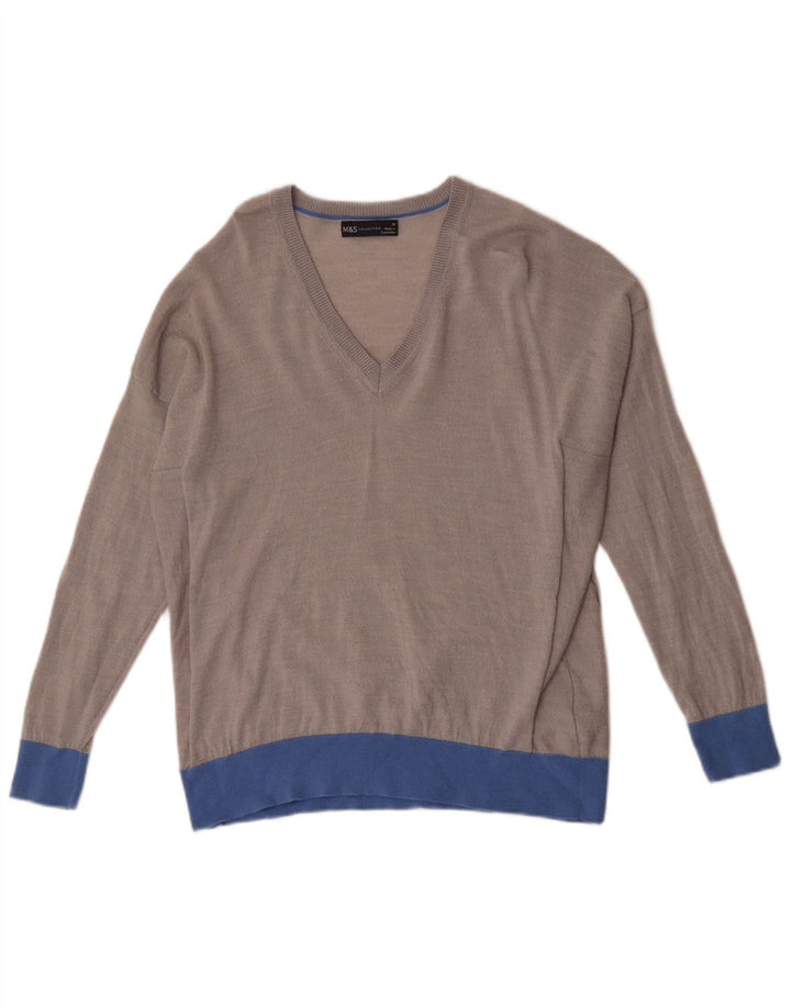Pulover cu decolteu în V pentru femei Marks & Spencer UK 14 Medium Gri Colorblock