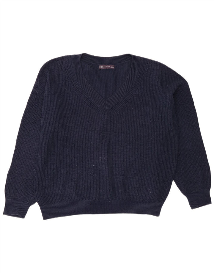 Pulover cu decolteu în V pentru femei Marks & Spencer, Marea Britanie 14 Medium, bleumarin