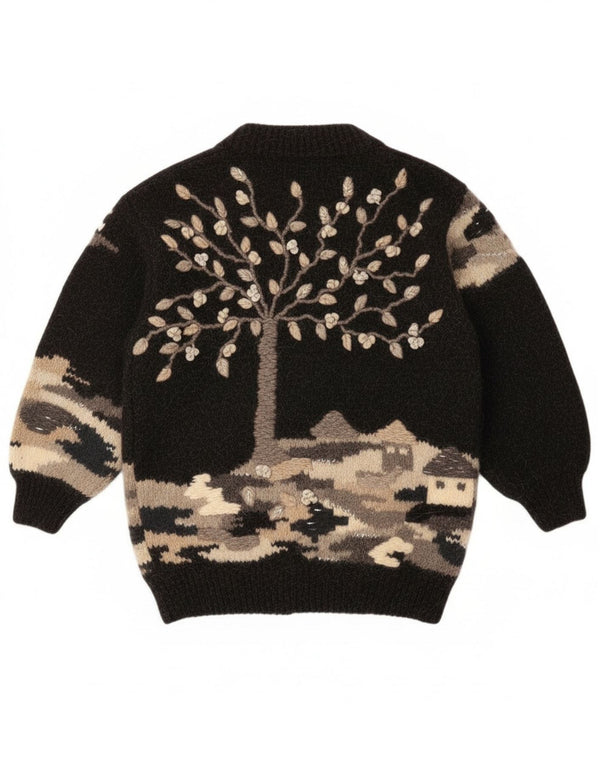 Pulover cardigan cu grafic Dobrila pentru femei UK 16 Lână mare neagră color bloc