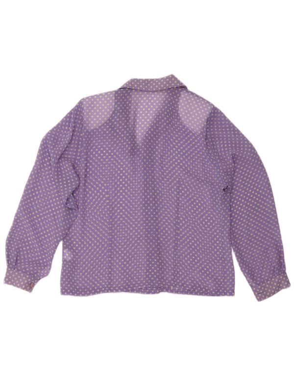 VINTAGE Womens See Through Shirt Blouse UK 14 Medium Purple Polka Dot