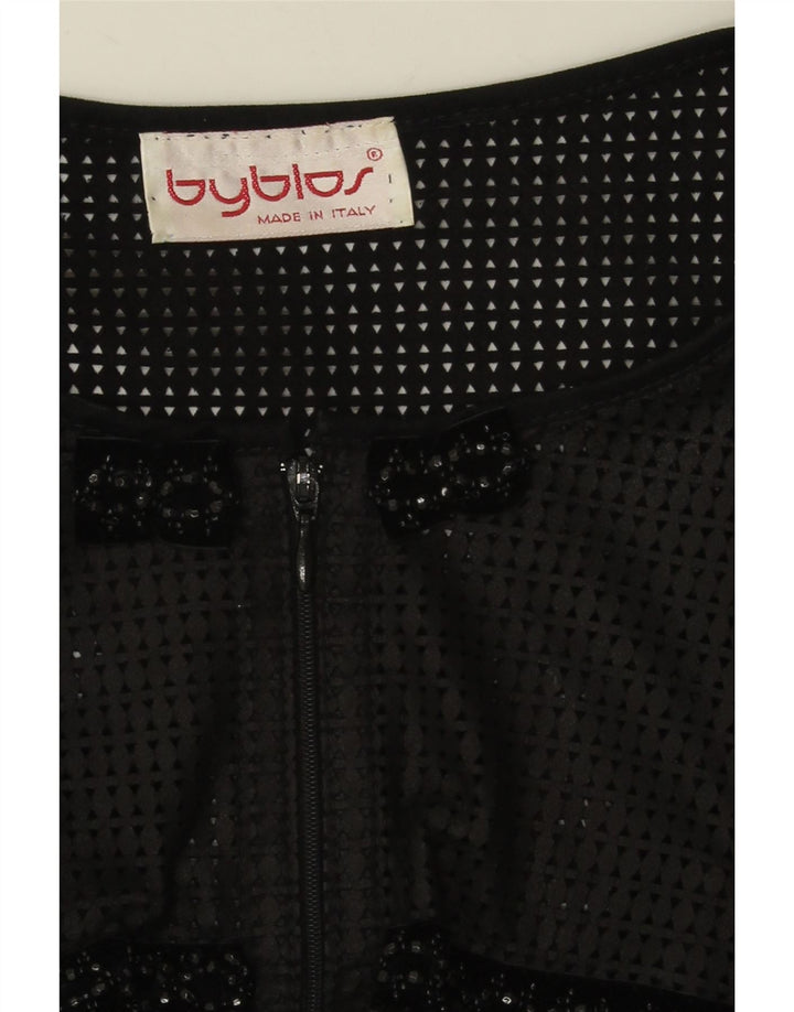Top cardigan Byblos pentru femei Crop See Through UK 16 Large Black Geometric