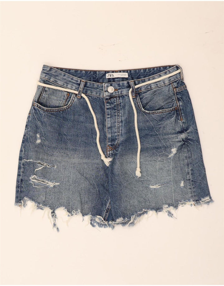 Pantaloni scurți din denim învechit pentru femei Zara EU 42 Large W32 Blue Bumbac