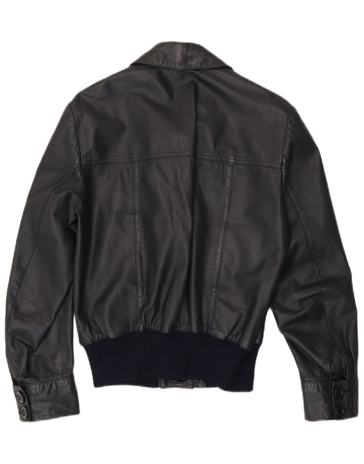 Jachetă Bomber din piele vintage pentru femei UK 14 Medium bleumarin din piele