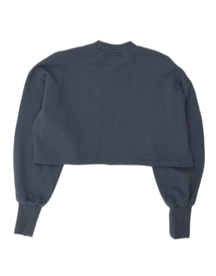 ZARA Womens Crop Sweatshirt Jumper UK 14 Medium Navy Blue Cotton
