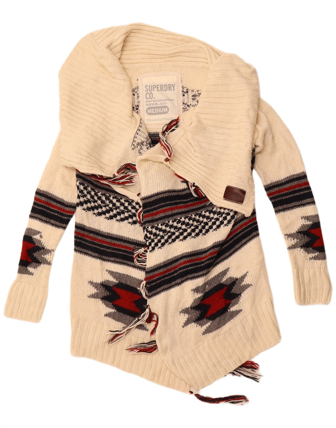 Pulover cardigan cu paragate SUPERDRY pentru femei UK 14 Medium Off White