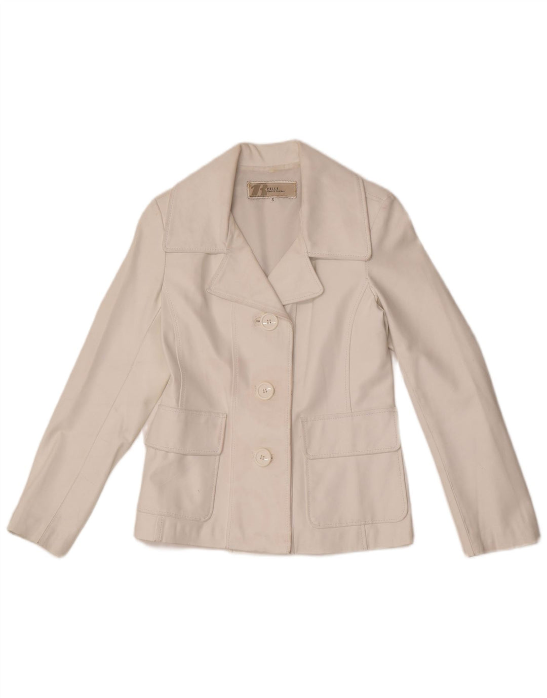 Jachetă vintage din piele cu 3 nasturi pentru femei UK 10 Small White