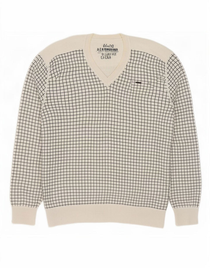 Pulover Jack & Jones pentru bărbați, cu decolteu în V, XL, bumbac cu carouri albe