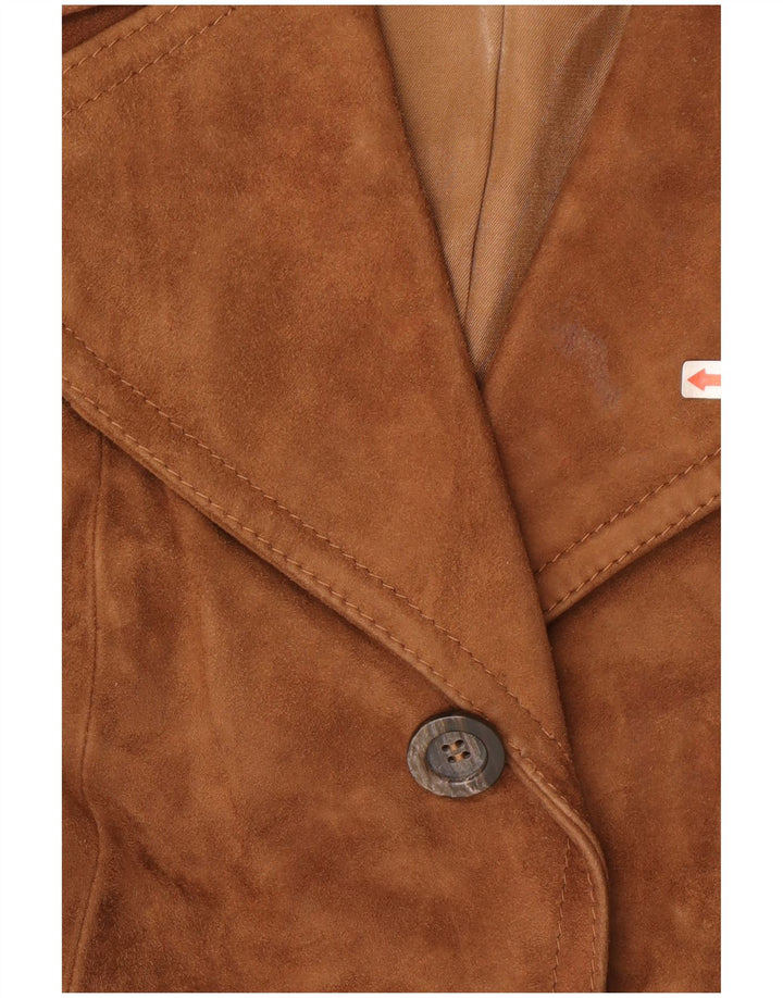 Jachetă vintage de damă din piele intoarsa cu 3 nasturi IT 46 din piele maro mare