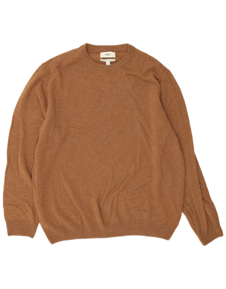 Pulover pentru bărbați Marks & Spencer, cu gât crew, 2XL, lână de miel maro