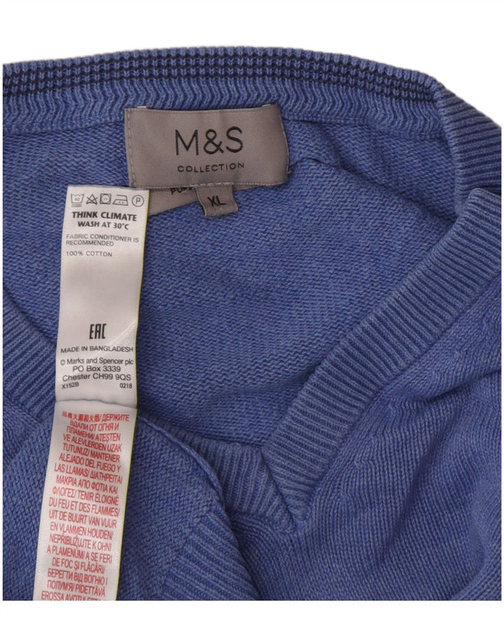 Pulover pentru bărbați Marks & Spencer, cu decolteu în V, XL, bumbac, albastru