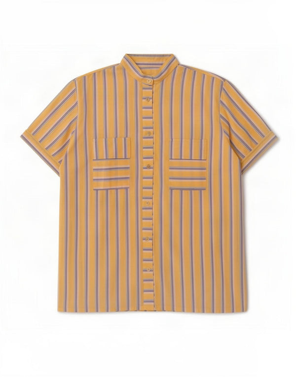 Vintage Womens Short Sleeve Shirt UK 14 Large Yellow Striped