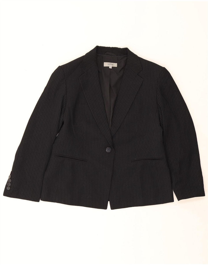MARKS & SPENCER Womens 1 Button Blazer Jacket UK 16 Large Black Pinstripe Vintage Marks & Spencer and Second-Hand Marks & Spencer from Messina Hembry 