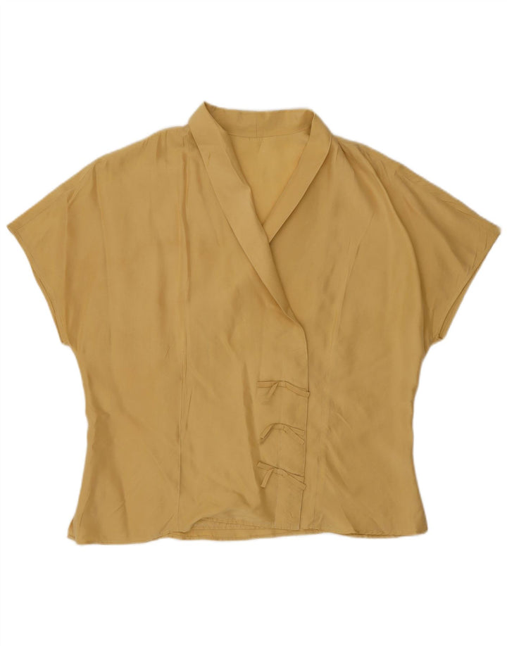 Bluză cămașă cu mânecă scurtă pentru femei vintage UK 16, mătase mare, galbenă