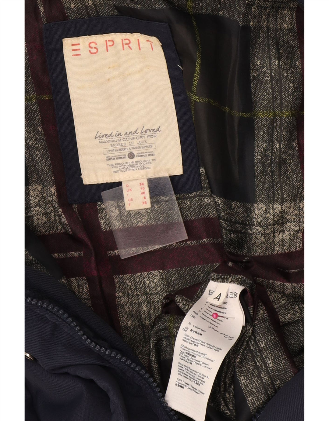 Palton căptușit cu glugă pentru femei Esprit UK 10 Poliamidă bleumarin mică