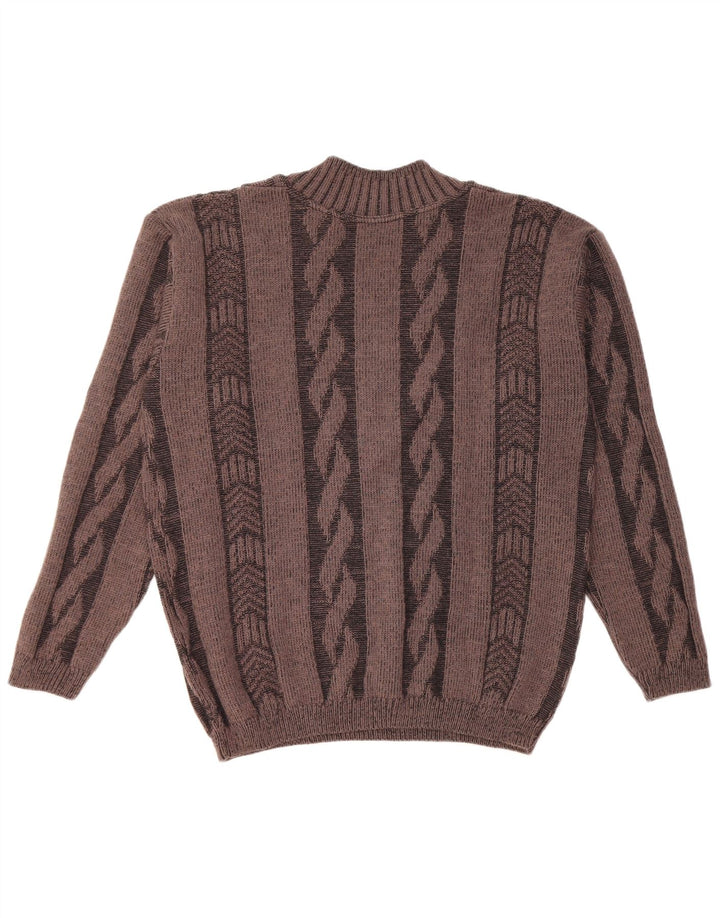 Pulover vintage pentru bărbați cu decolteu în V, mare, maro, geometric