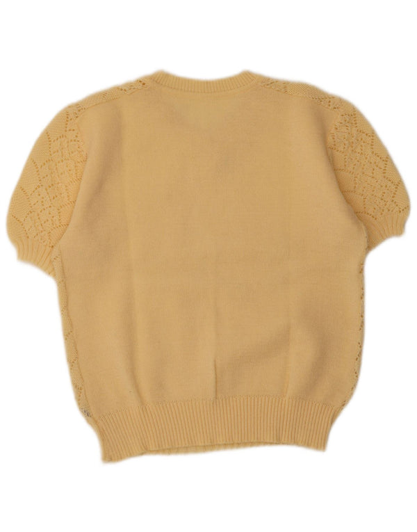 Pulover vintage pentru femei cu mânecă scurtă cu decolteu în V, UK 14 Bej mediu