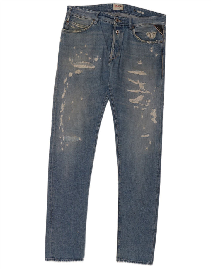 REPLAY Blugi slim 901 distressed pentru bărbați L33 L34 Bumbac albastru