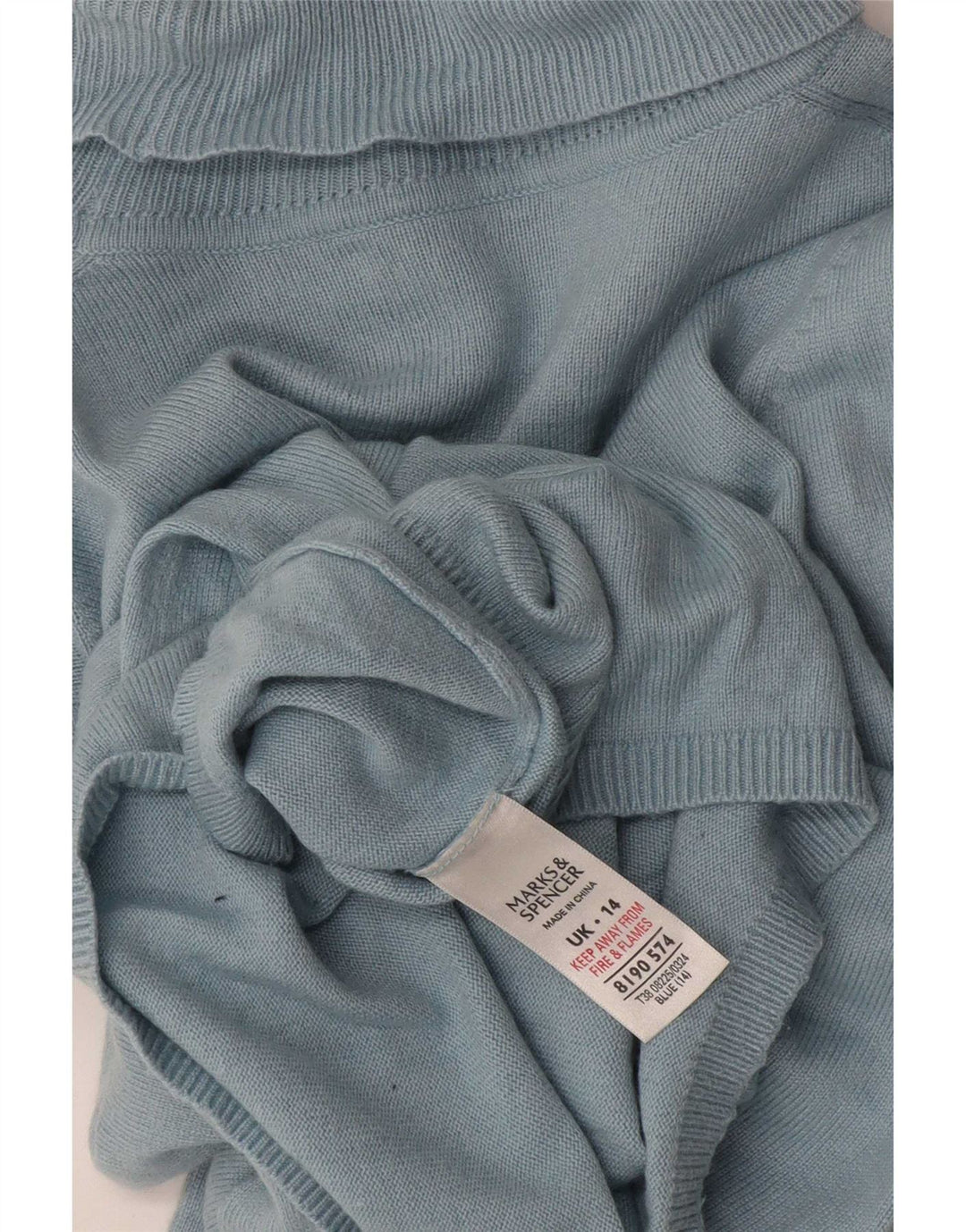 Pulover pentru femei Marks & Spencer cu gât rulat, viscoză albastră medie UK 14