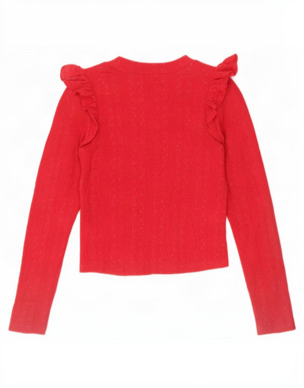 Top cu mânecă lungă pentru femei Zara Crop Ruffle Front UK 8 Small Red