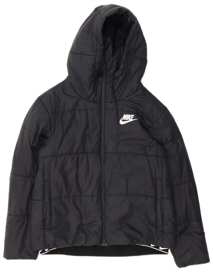 Jachetă căptușită cu glugă grafică Nike pentru femei UK 16 Poliester negru mare