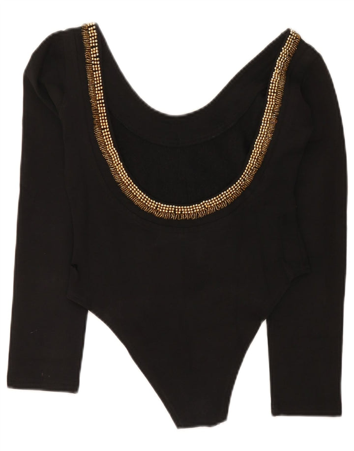 Body vintage pentru femei cu mânecă lungă UK 12 bumbac mediu negru