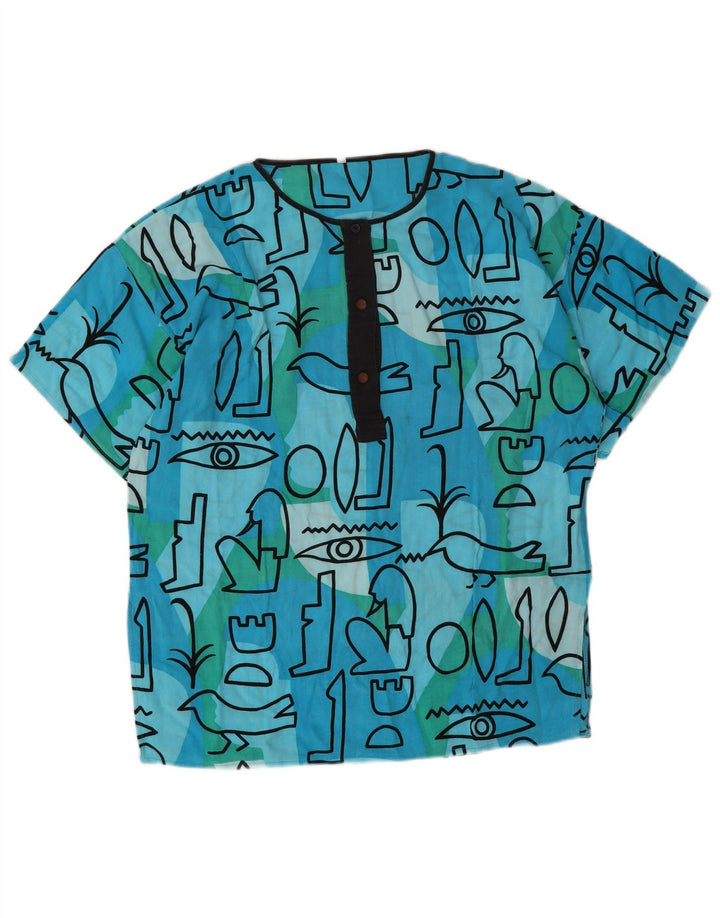 Bluză Vintage Femei Top EU 44 XL Albastru Geometric