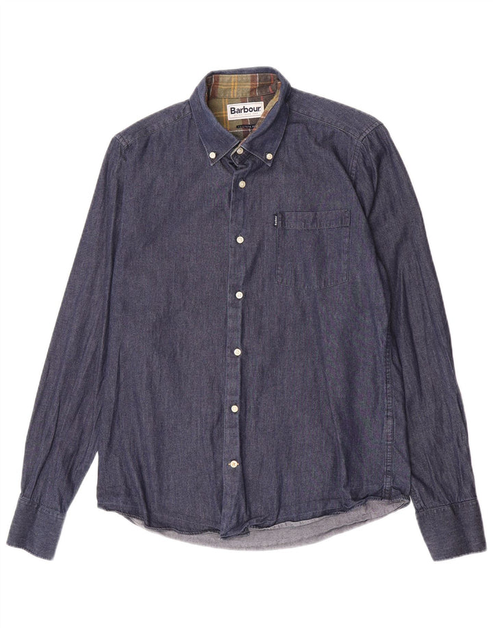 Cămașă Barbour de denim croită pentru bărbați, bumbac, albastru bleumarin