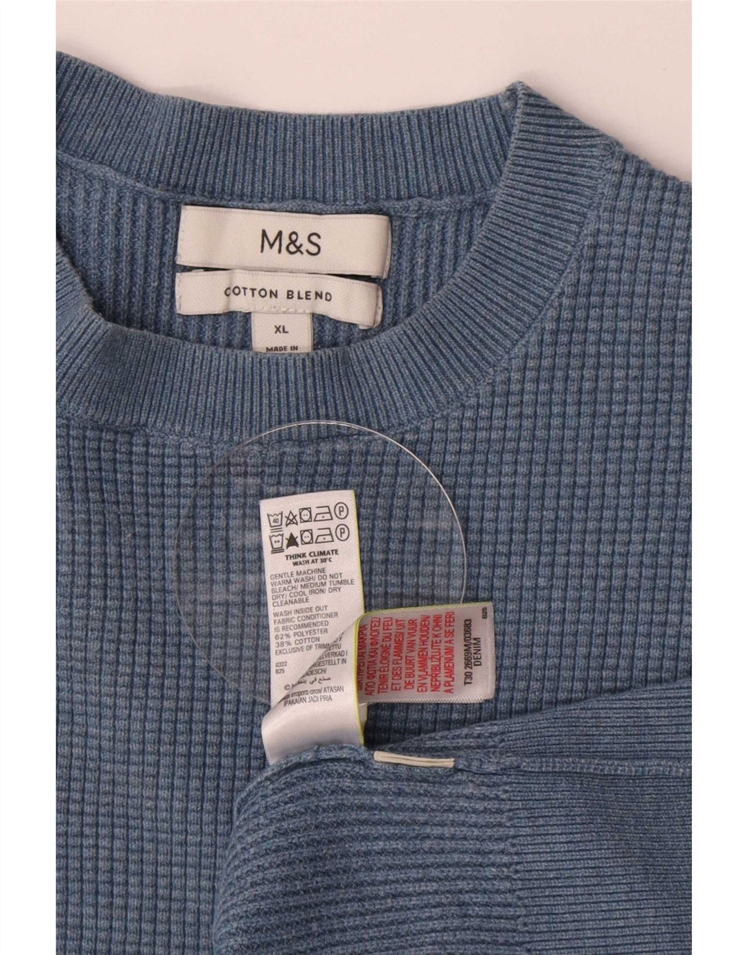 Pulover pentru bărbați Marks & Spencer, cu gât crew, XL, poliester albastru