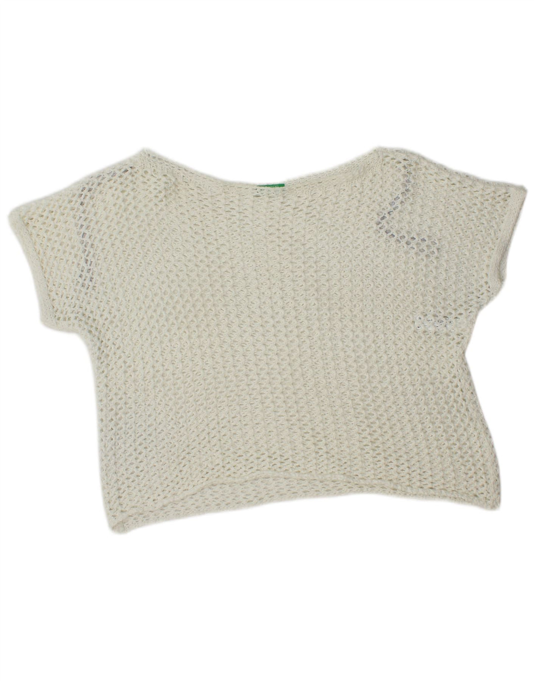Crop top oversize din croșetat pentru femei Benetton UK 10 Bumbac alb mic