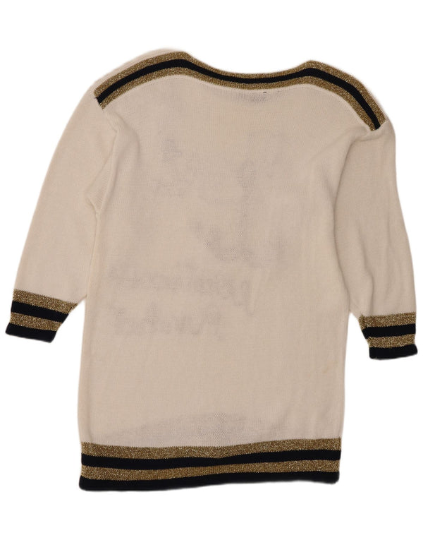 Pulover vintage pentru femei, cu grafică, cu gât de barcă, UK 16, mare, alb, nautic