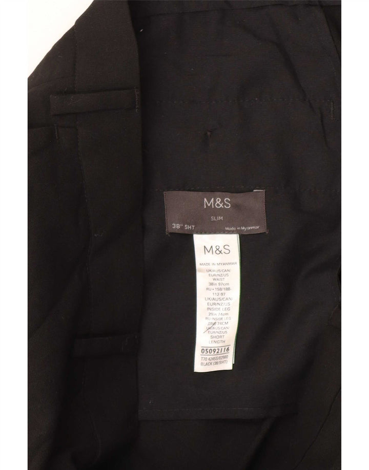 Pantaloni tăiați pentru bărbați Marks & Spencer, slim, L38 L25, poliester negru