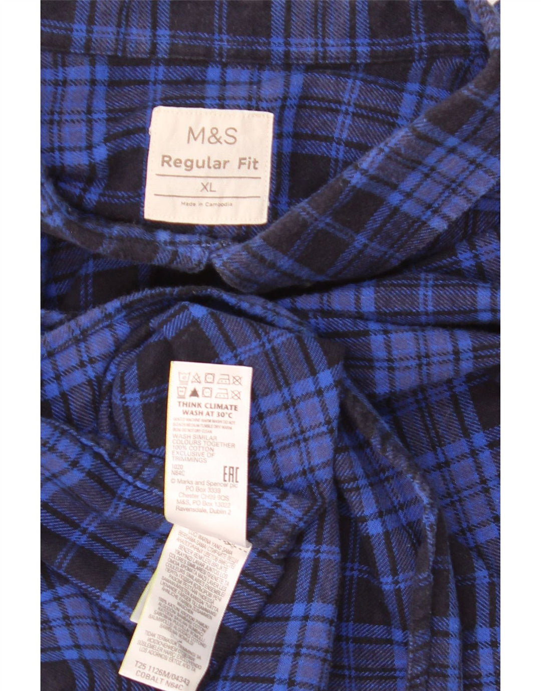 Cămașă de flanel pentru bărbați Marks & Spencer, XL, albastru, cu carouri