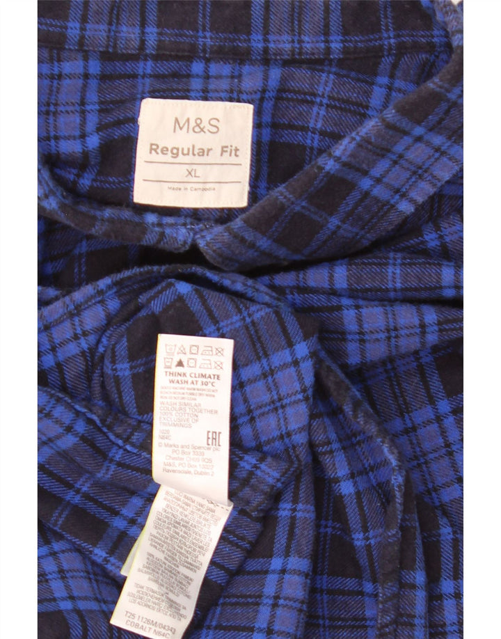 Cămașă de flanel pentru bărbați Marks & Spencer, XL, albastru, cu carouri