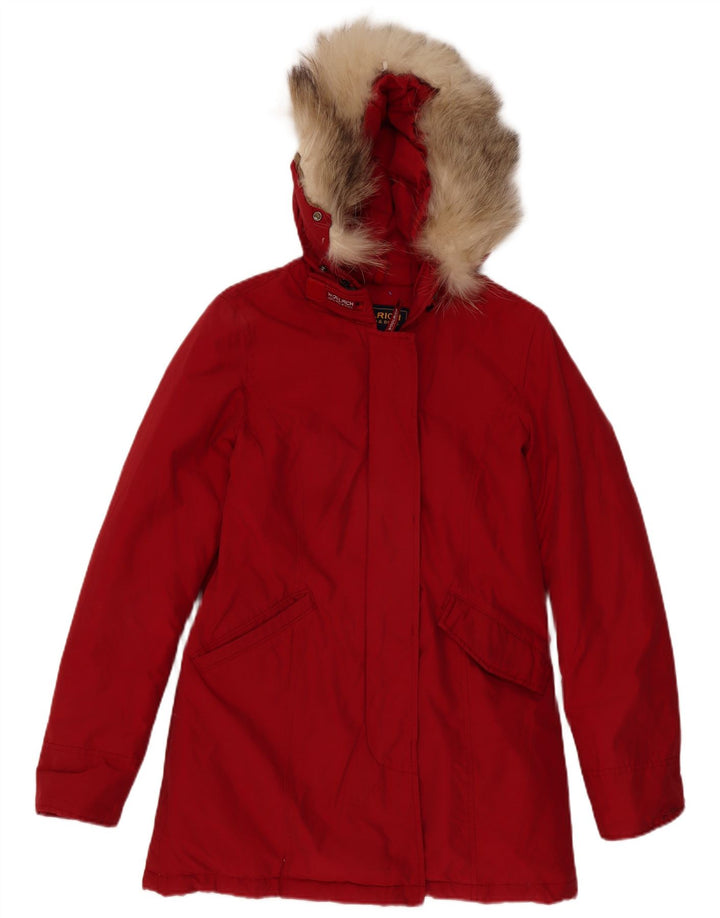 Woolrich Palton supradimensionat cu glugă pentru femei UK 10 Mic Burgundy