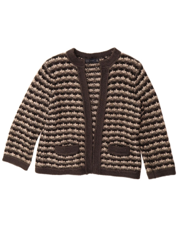 Pulover cardigan deschis pentru femei cu mâneci 3/4 Zara UK 16 mare, gri cu dungi