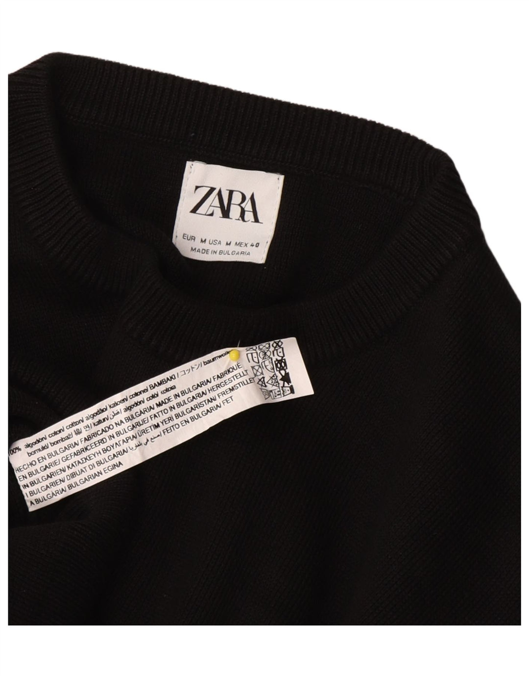 Pulover pentru bărbați Zara, cu gât crew, bumbac mediu negru