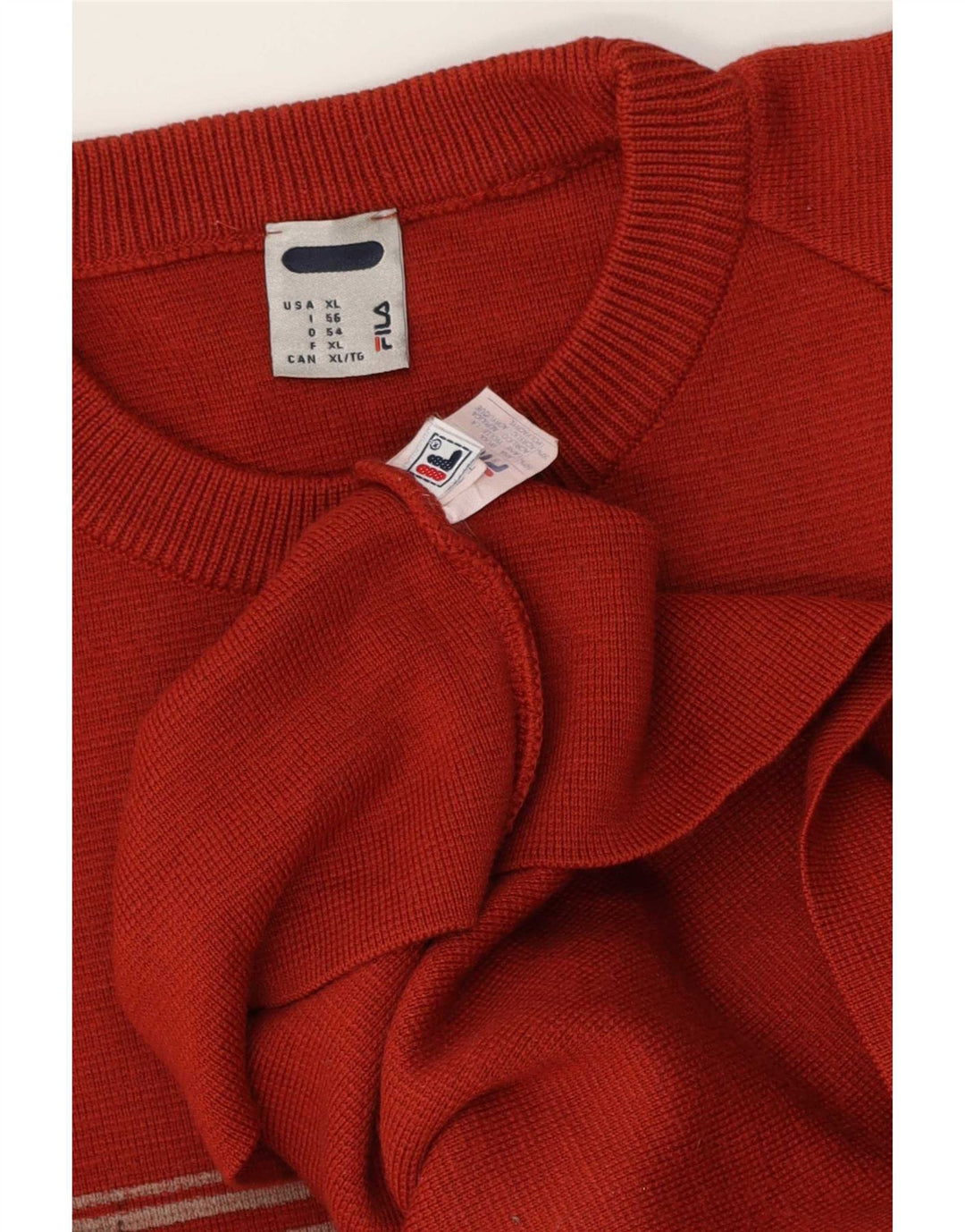 Pulover Fila pentru bărbați cu gât roșu, XL, lână color bloc
