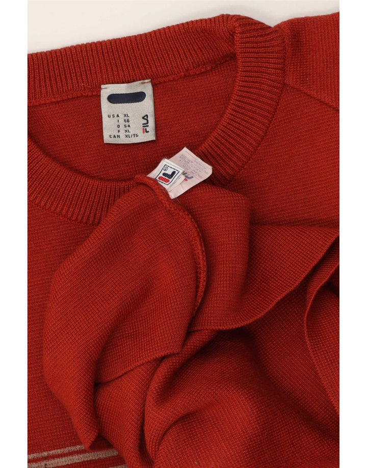 Pulover Fila pentru bărbați cu gât roșu, XL, lână color bloc