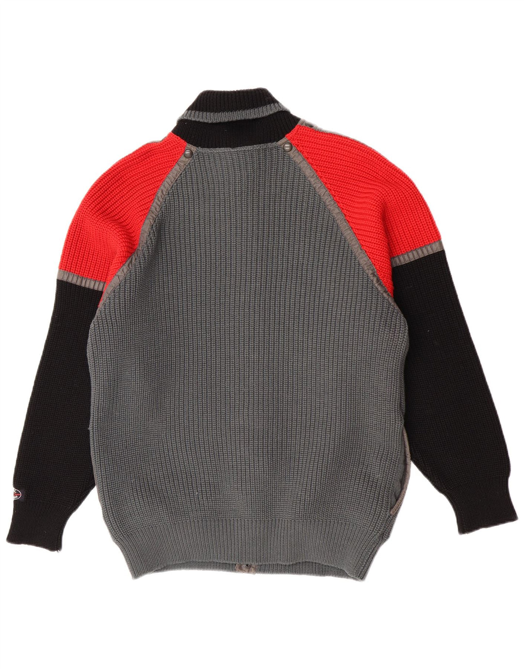 Pulover Cardigan Vintage pentru bărbați IT 48 Gri mediu Lână virgină color block