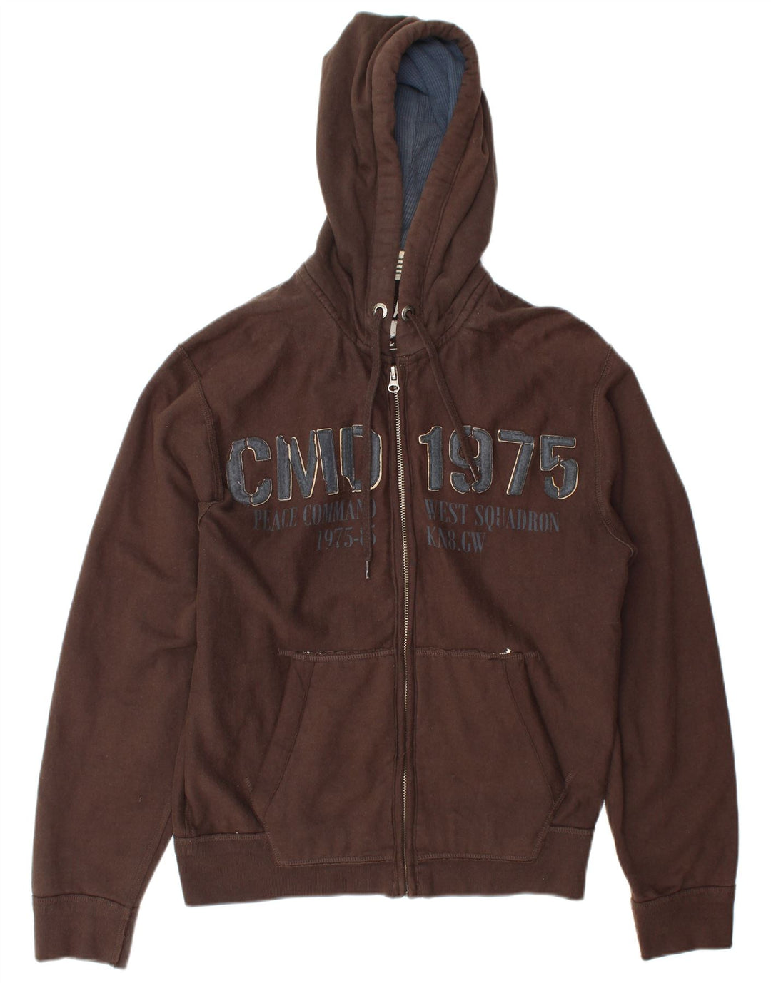 Zara Mens Graphic Zip Hoodie Sweater EU 40 Medium Brown