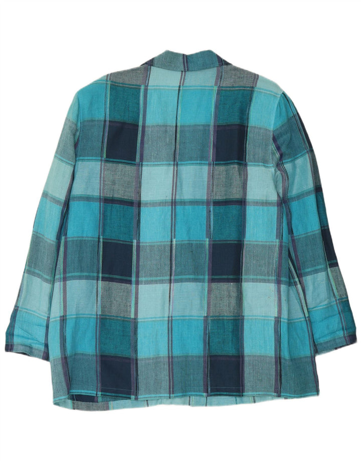 Jachetă vintage pentru femei cu 2 nasturi, UK 18, XL, viscoză cu carouri albastre