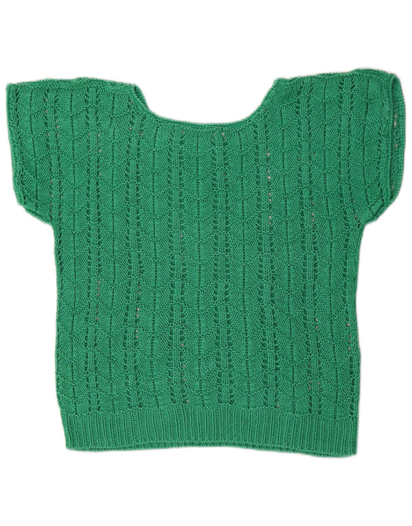 Pulover vintage pentru femei cu mânecă scurtă, cu gât de barcă, UK 14, verde mediu