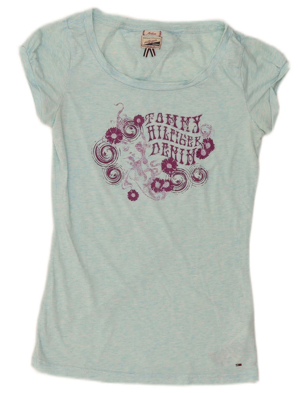 Tricou grafic Tommy Hilfiger pentru femei Top UK 12 Medium Turcoaz Flecked