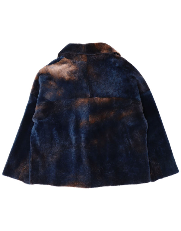 Jachetă de blană supradimensionată pentru femei VINTAGE IT 50 XL din piele de miel bleumarin